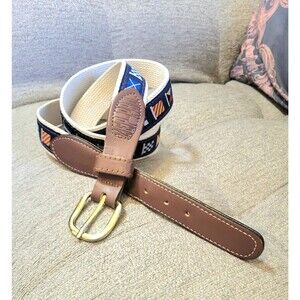Men's Belt Zep Pro US Made Flags Navy Canvas Brass Buckle Dad Classic Size 42